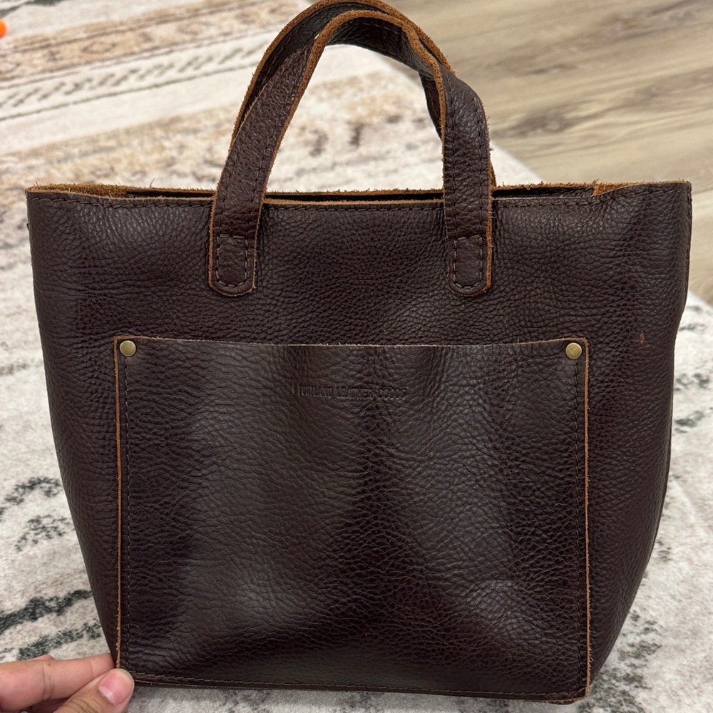 Portland Leather Brown Leather Mini zippered Crossbody Tote Bag in Cold Brew